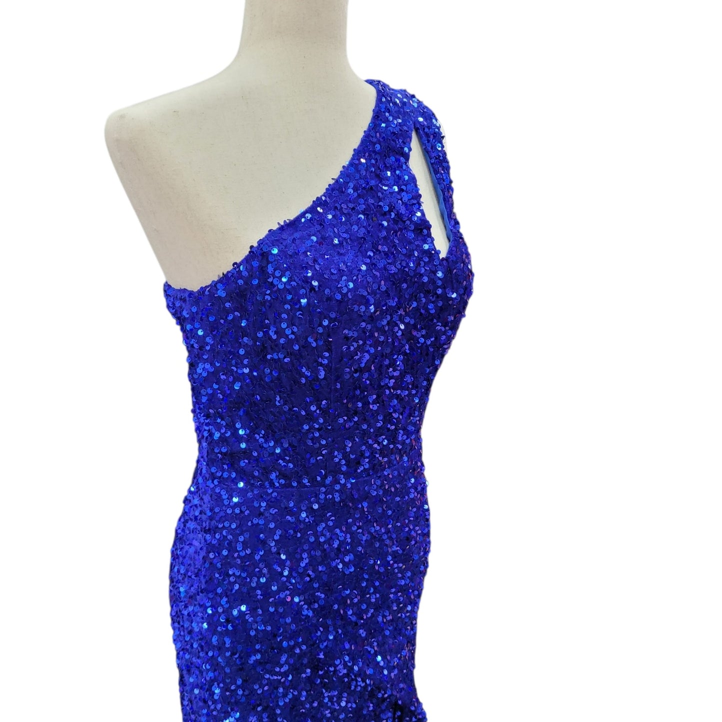 One Shoulder Cutout Sequin Gown with Train