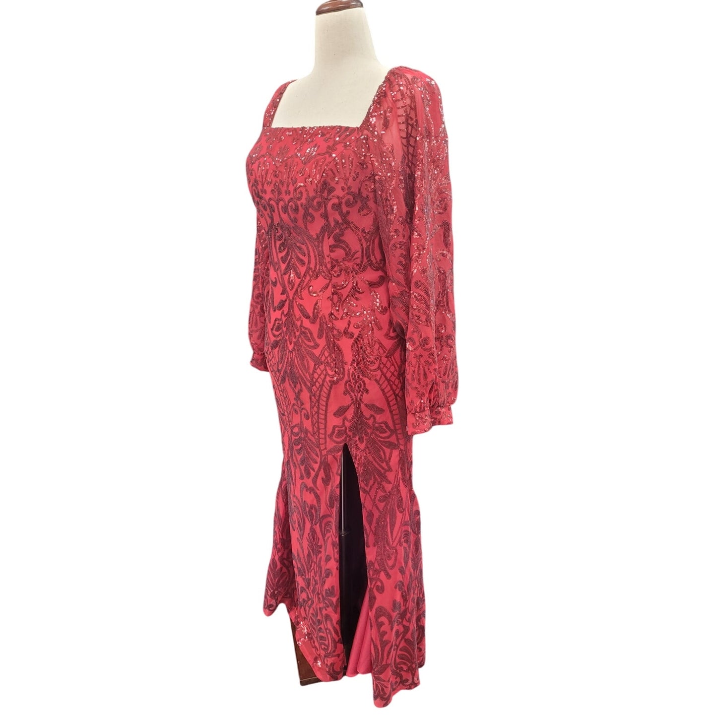 Long Sleeved Patterned Sequin Gown