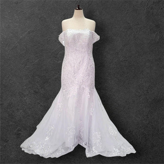 Trumpet Style Wedding Dress with Off Shoulder Sleeves and Corset Back