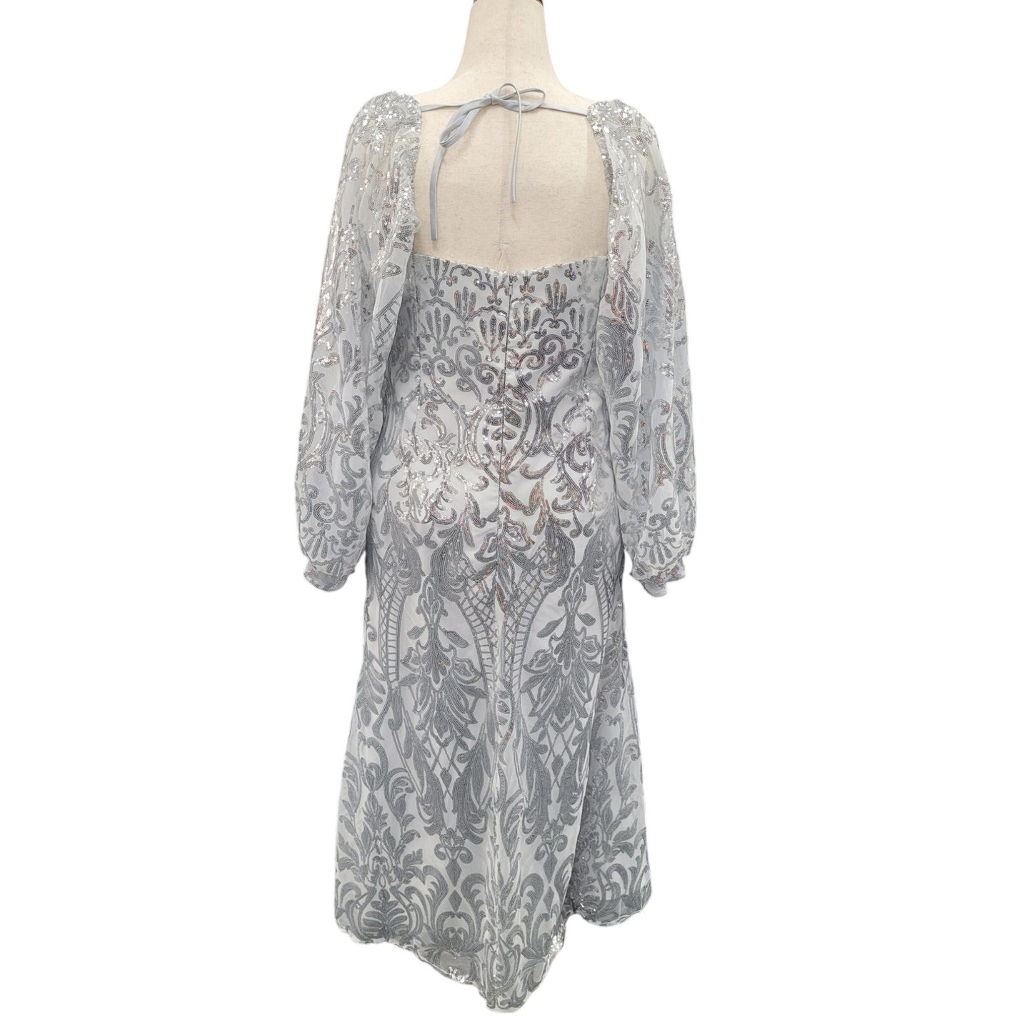 Long Sleeved Patterned Sequin Gown Size 16 XL