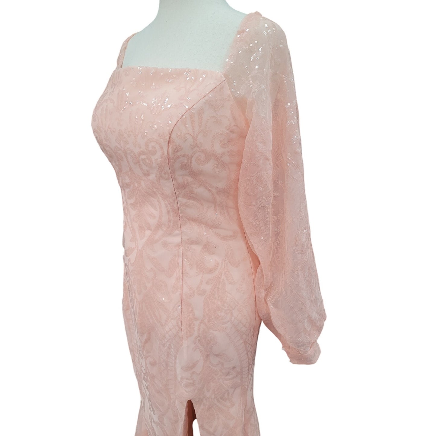 Long Sleeved Patterned Sequin Gown