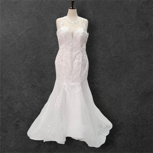Halter Style Sleeveless Fit n Flair Wedding Dress with Sheer Mesh Back