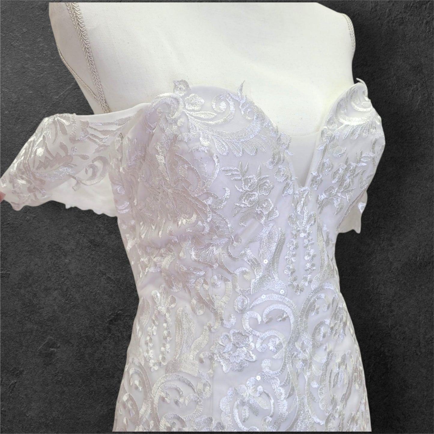 Off Shoulder Trumpet Wedding Dress with Train and Corset