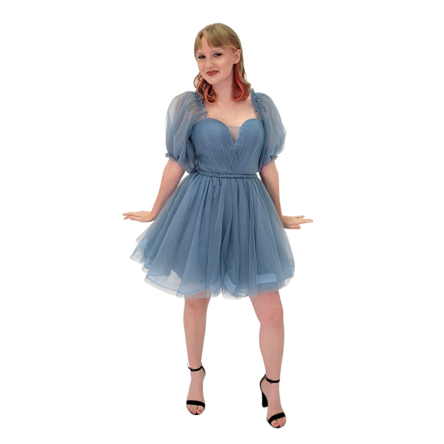 Short Tulle Cocktail Dress with Rope Belted Waist and Corset Back