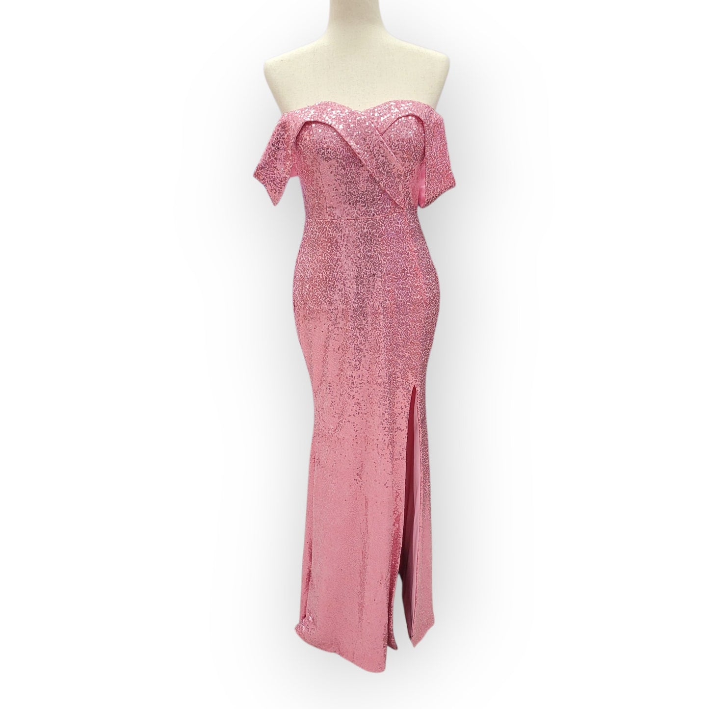 Rose Pink Off Shoulder Sequin Gown