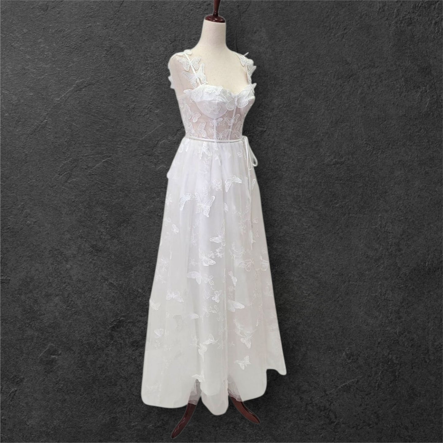 Butterfly Wedding Dress with Sheer Bodice and Corset Back