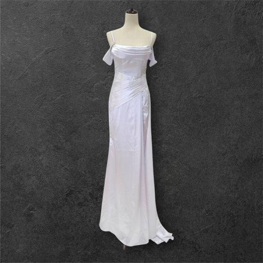 Silky Satin Wedding Dress with Full Corset Back and Off Shoulder Sleeves