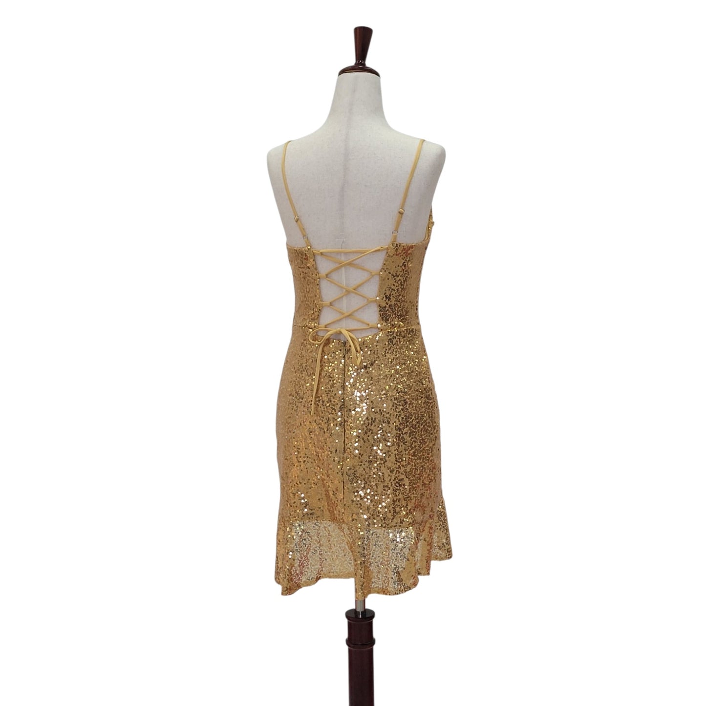 Women's Short Gold Sequin Dress with Corset Back