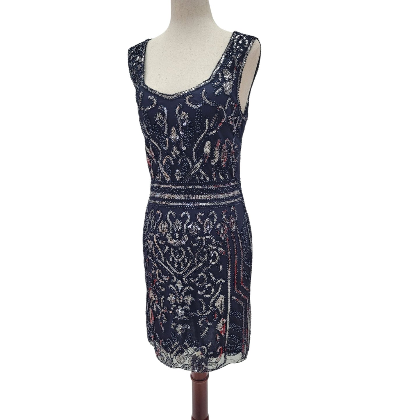 Navy Blue and Silver Sequin Cocktail Short Dress