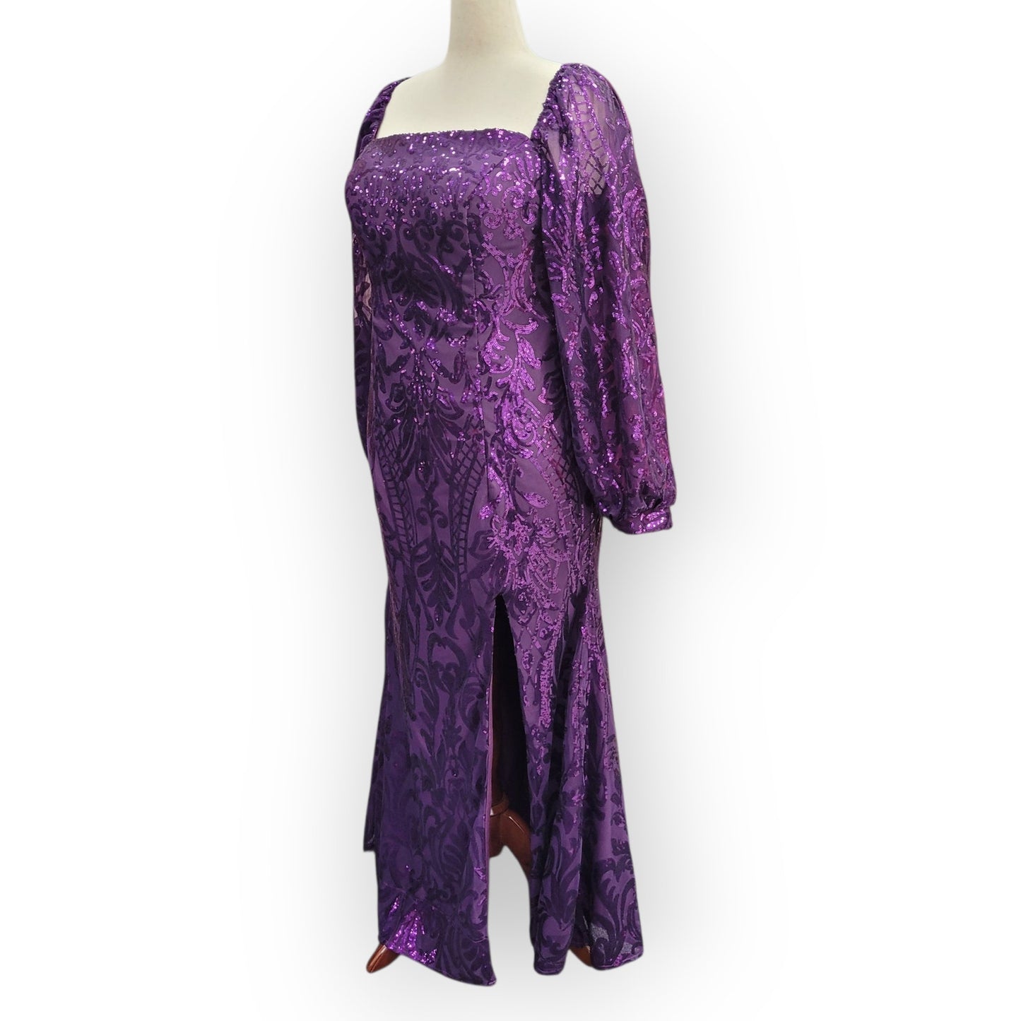 Long Sleeved Fitted Purple Sequin Dress