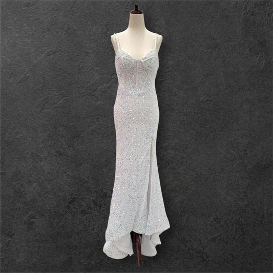 Stunning White Gown with Iridescent Sequins and Train