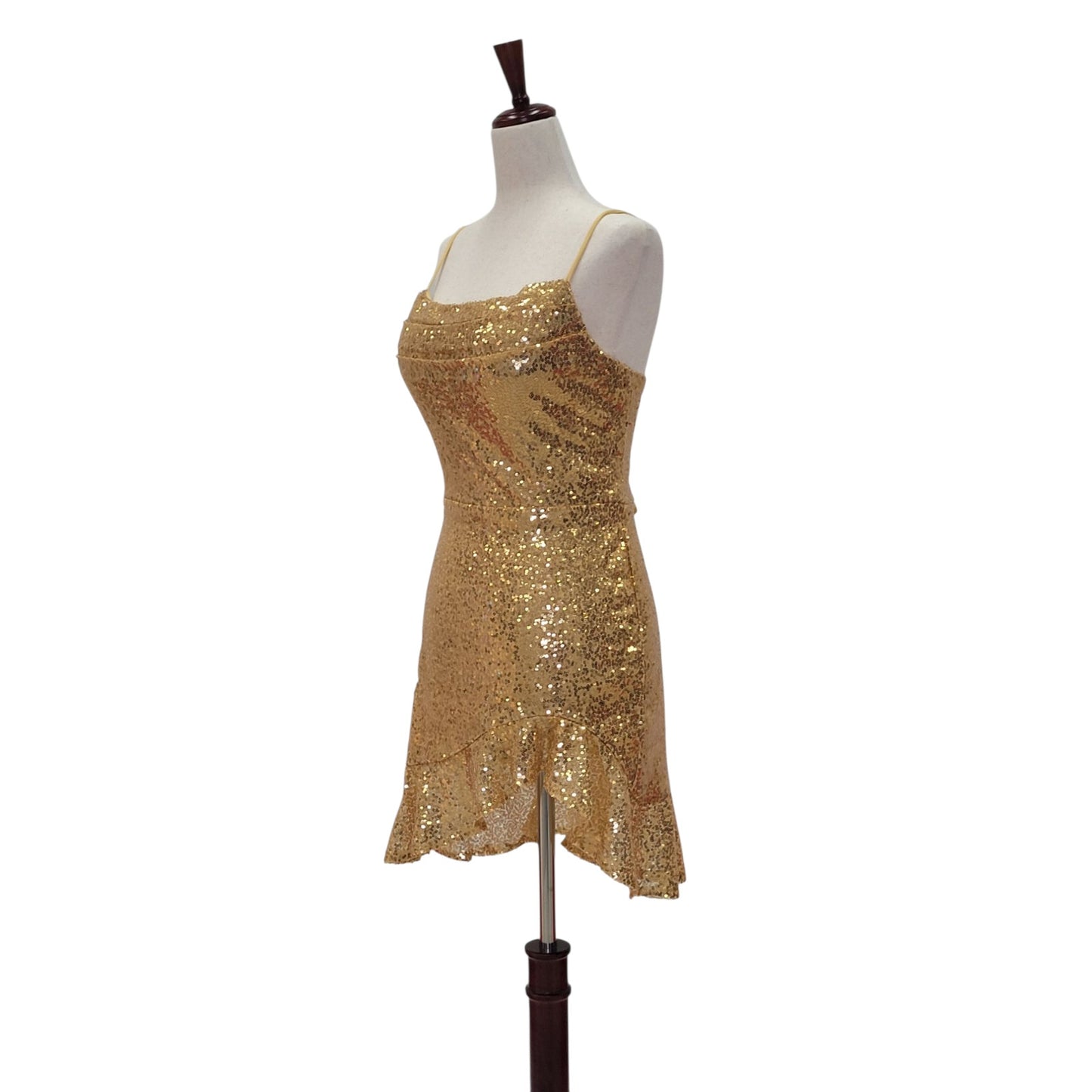 Women's Short Gold Sequin Dress with Corset Back