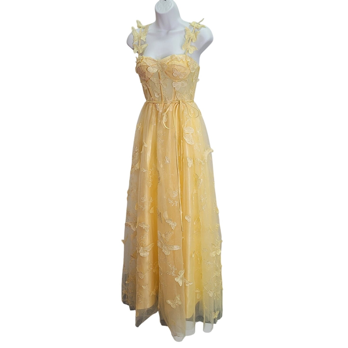 Women's Yellow Butterfly Dress with Corset Back