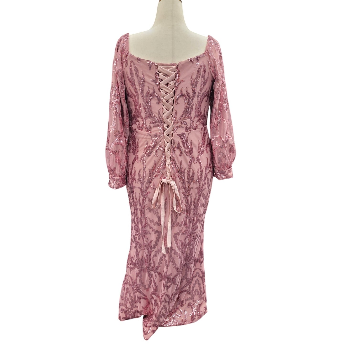 Long Sleeved Patterned Sequin Gown Size 18