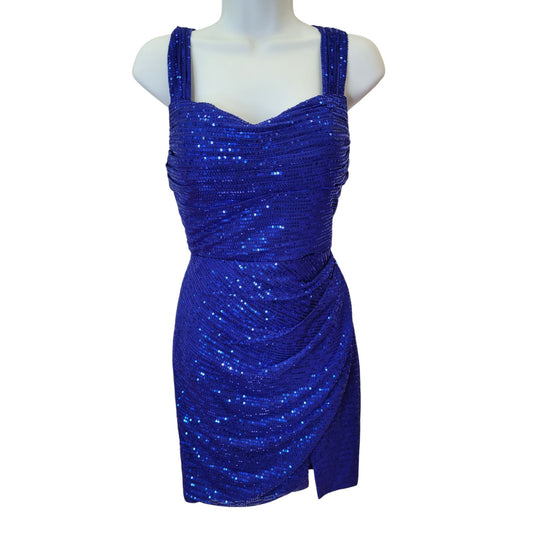 Women's Short Royal Blue Sequin Dress with Tie Back