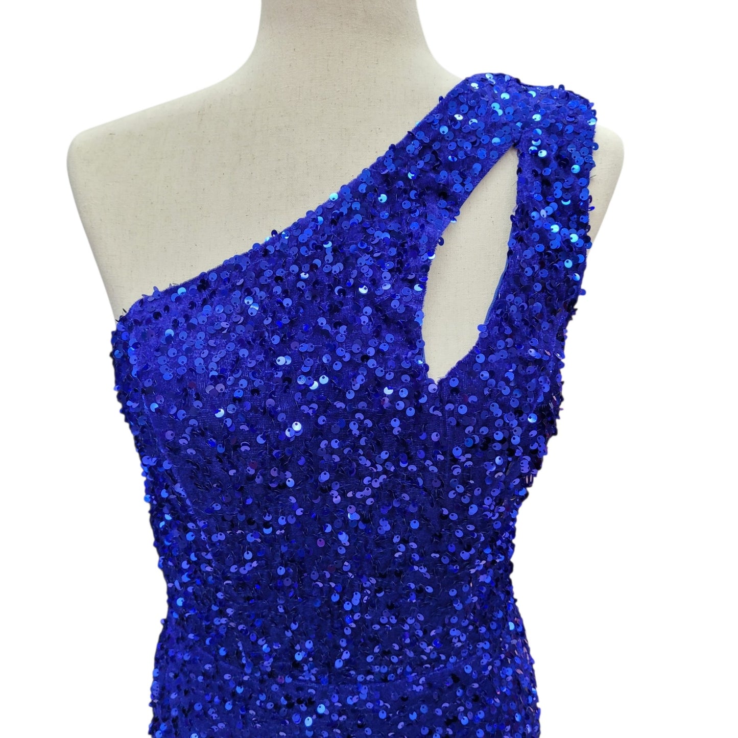 One Shoulder Cutout Sequin Gown with Train
