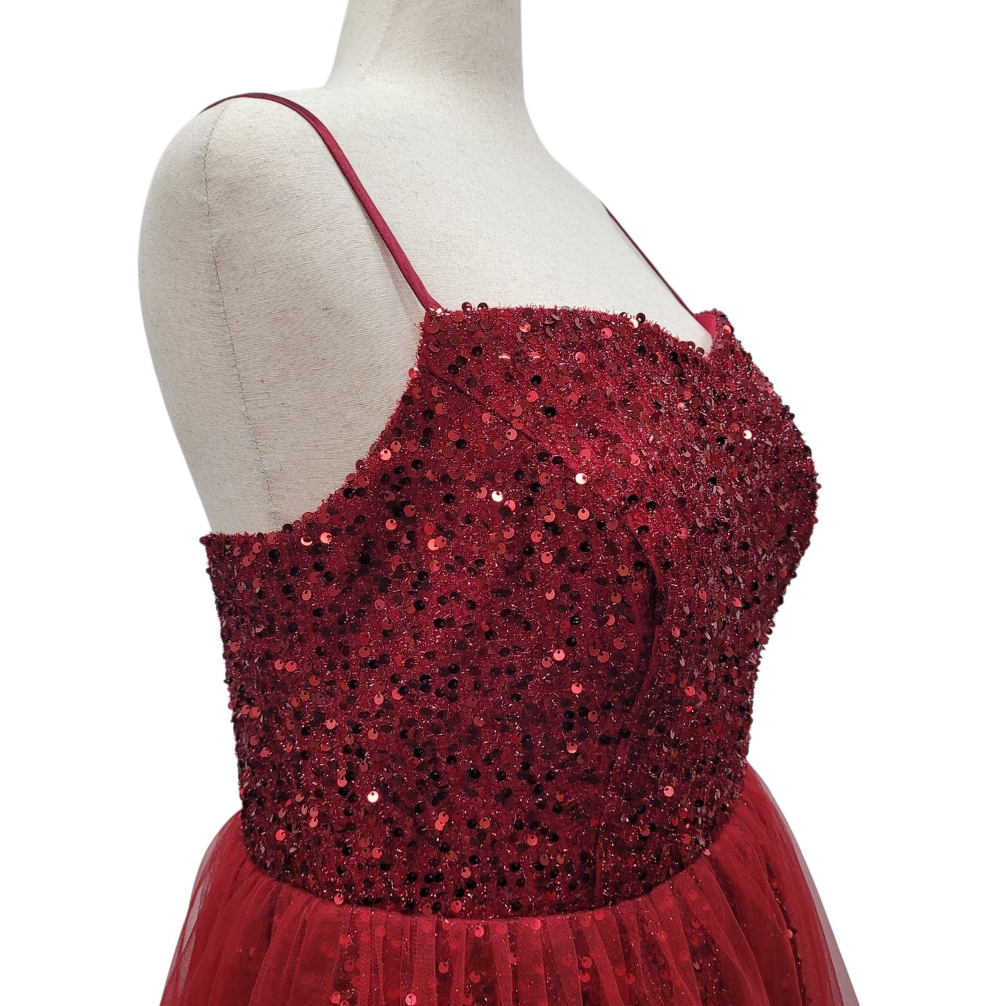 Red Short Cocktail Dress Sequin Top Tulle Skirt Size 18 XL
