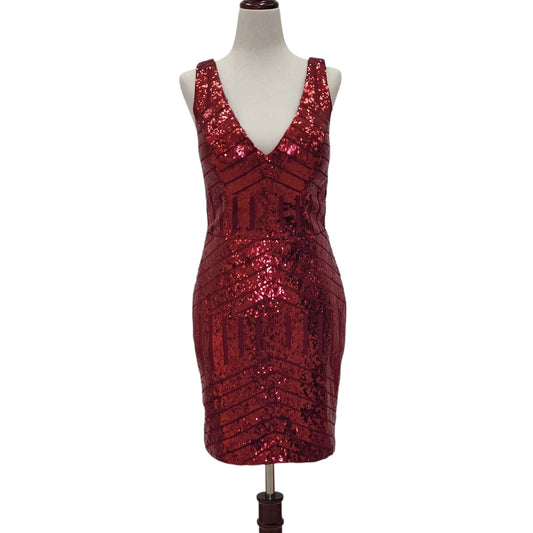 Women's Short Burgundy Sequin Dress with V Neck