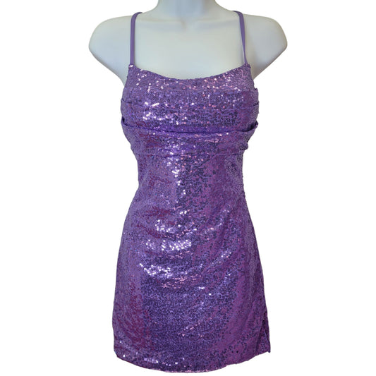 Women's Short Purple Sequin Dress with Strappy Corset Back