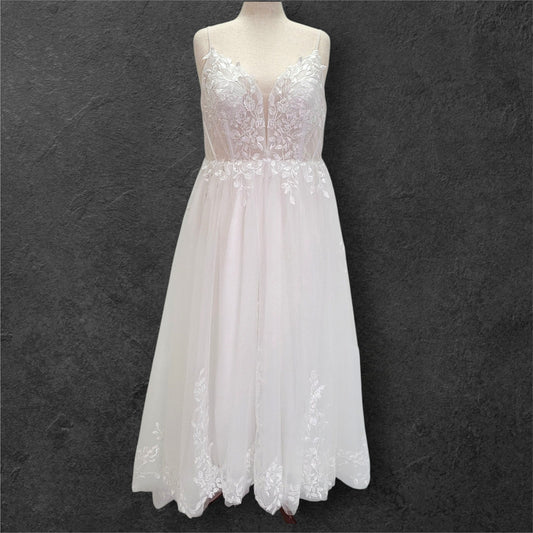 Tulle A Line Wedding Dress with Low Back and Sparkle Throughout