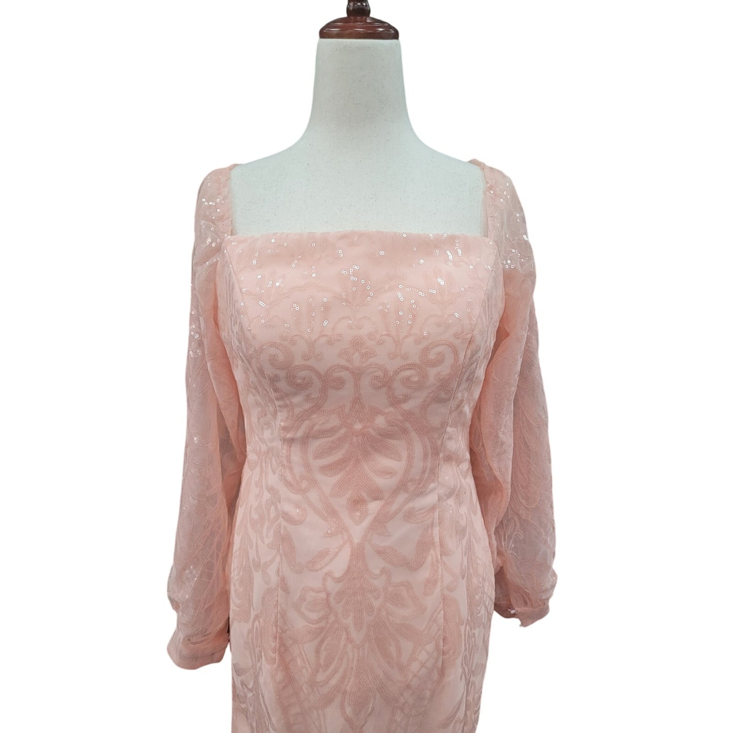 Long Sleeved Patterned Sequin Gown