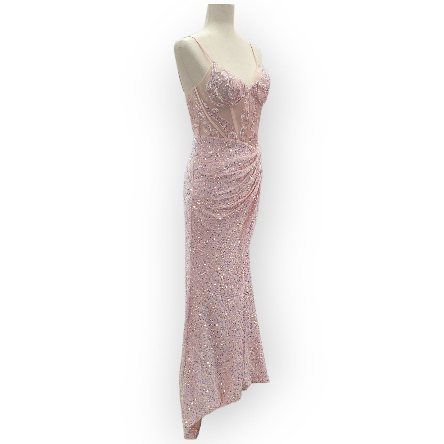 Light Pink Sequin Gown with Detailed Bodice