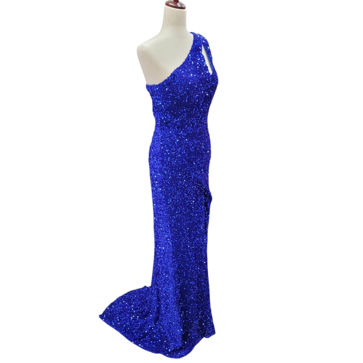 One Shoulder Cutout Sequin Gown with Train