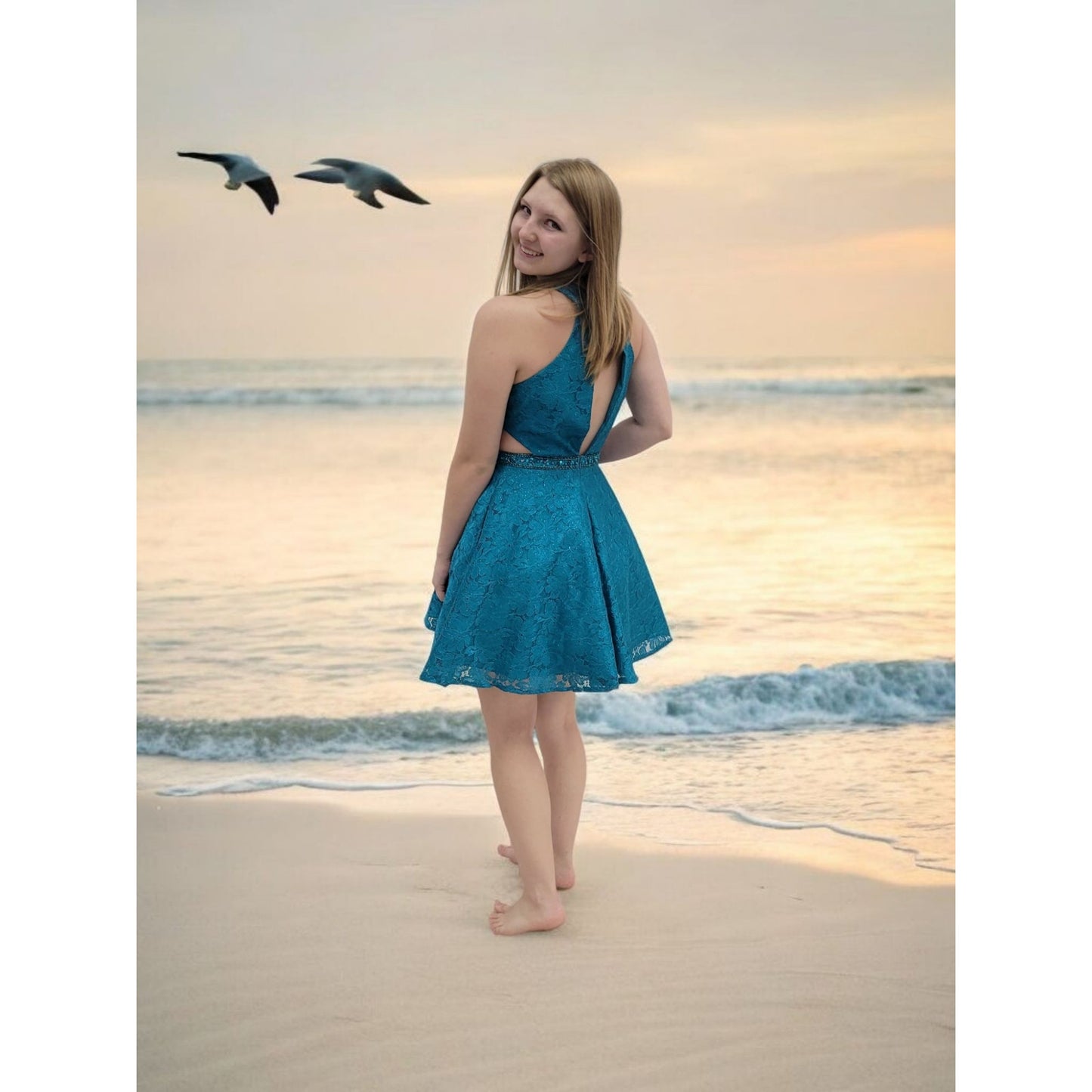 Fun Cutout Short Cocktail Dress in Teal