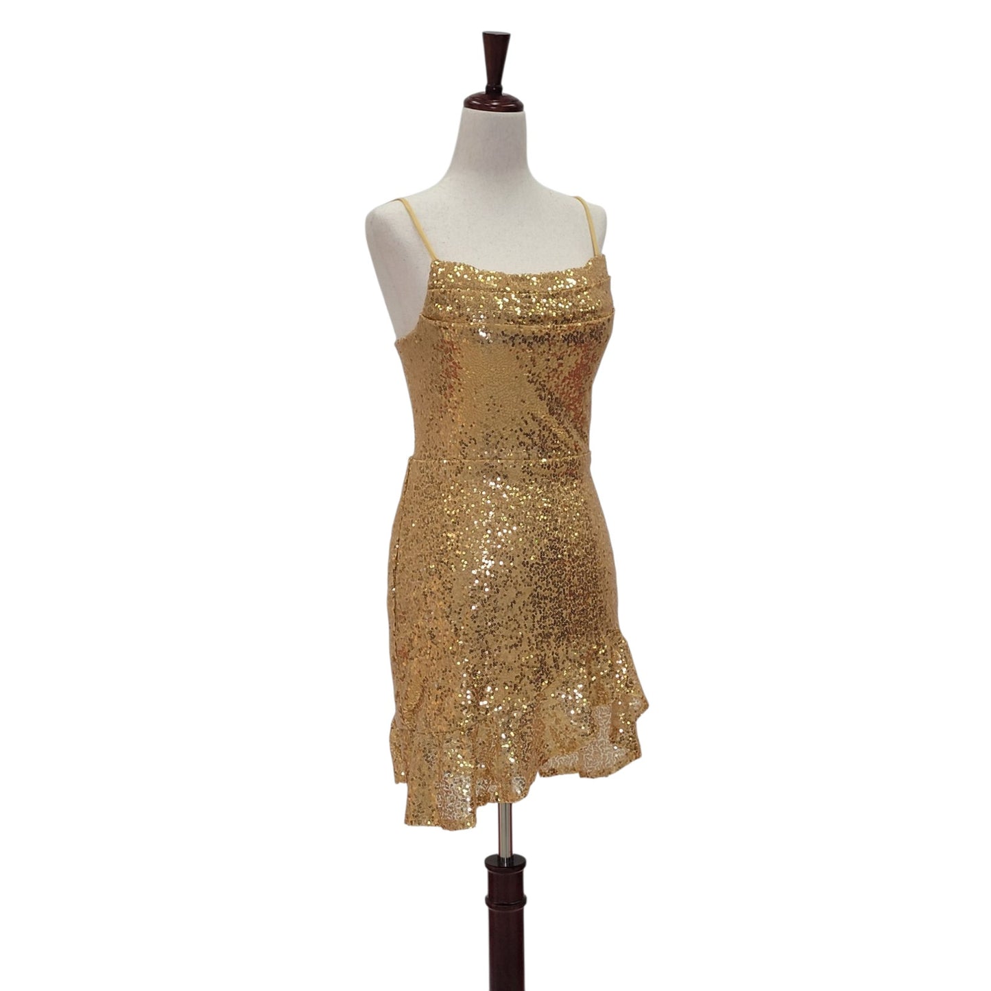Women's Short Gold Sequin Dress with Corset Back