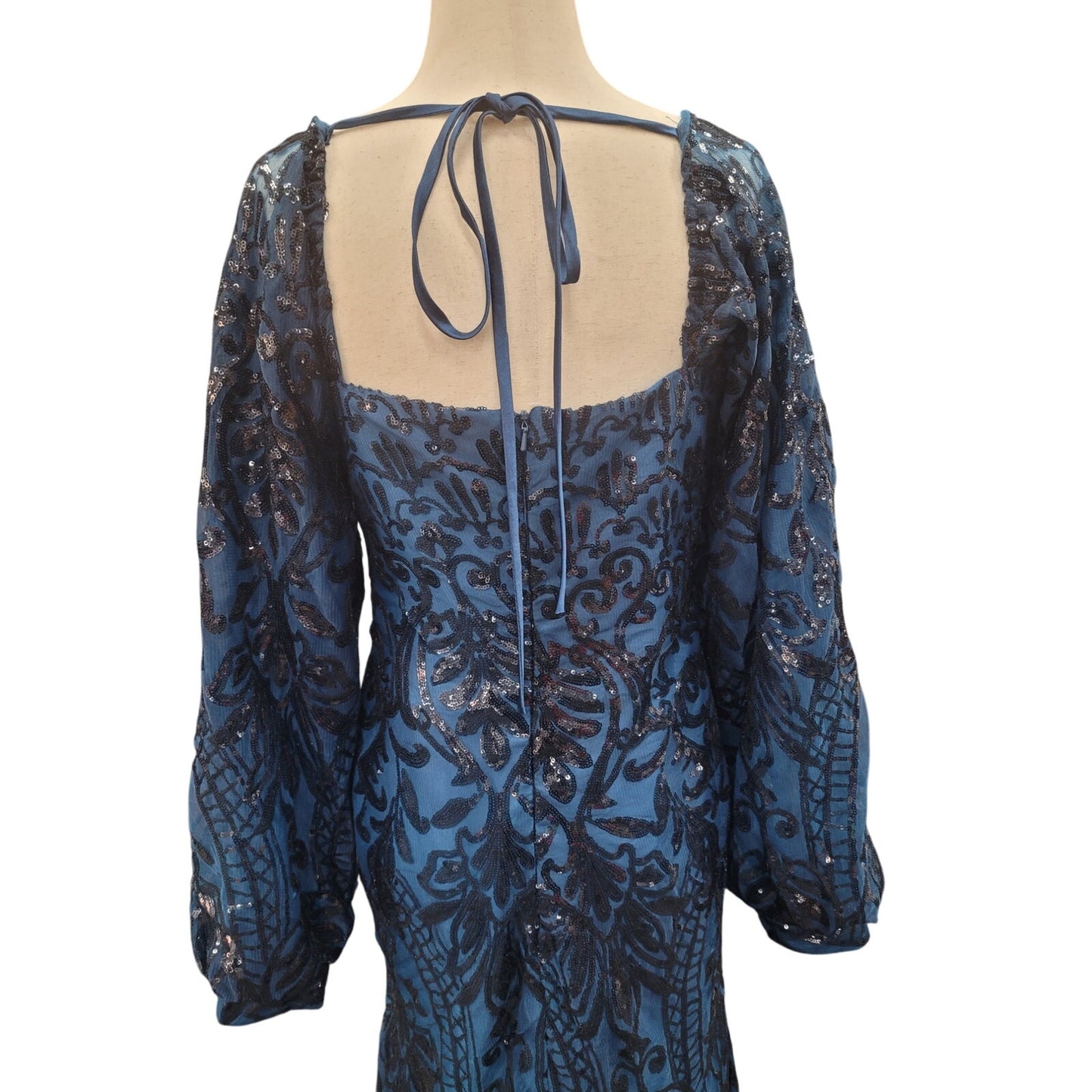 Long Sleeved Patterned Sequin Gown