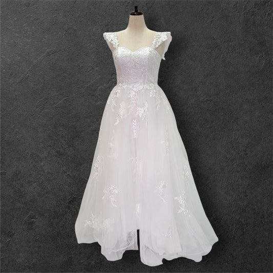 A Line Tulle Wedding Dress with Floral Appliques and Corset Back