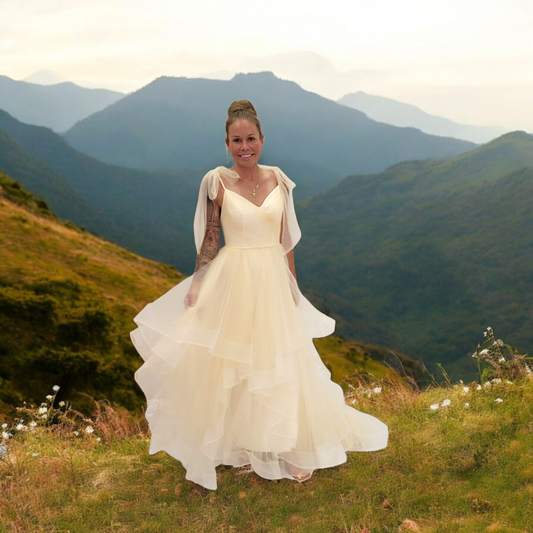 Champagne Tulle Ballgown Wedding Dress with Multi-Layered Skirt