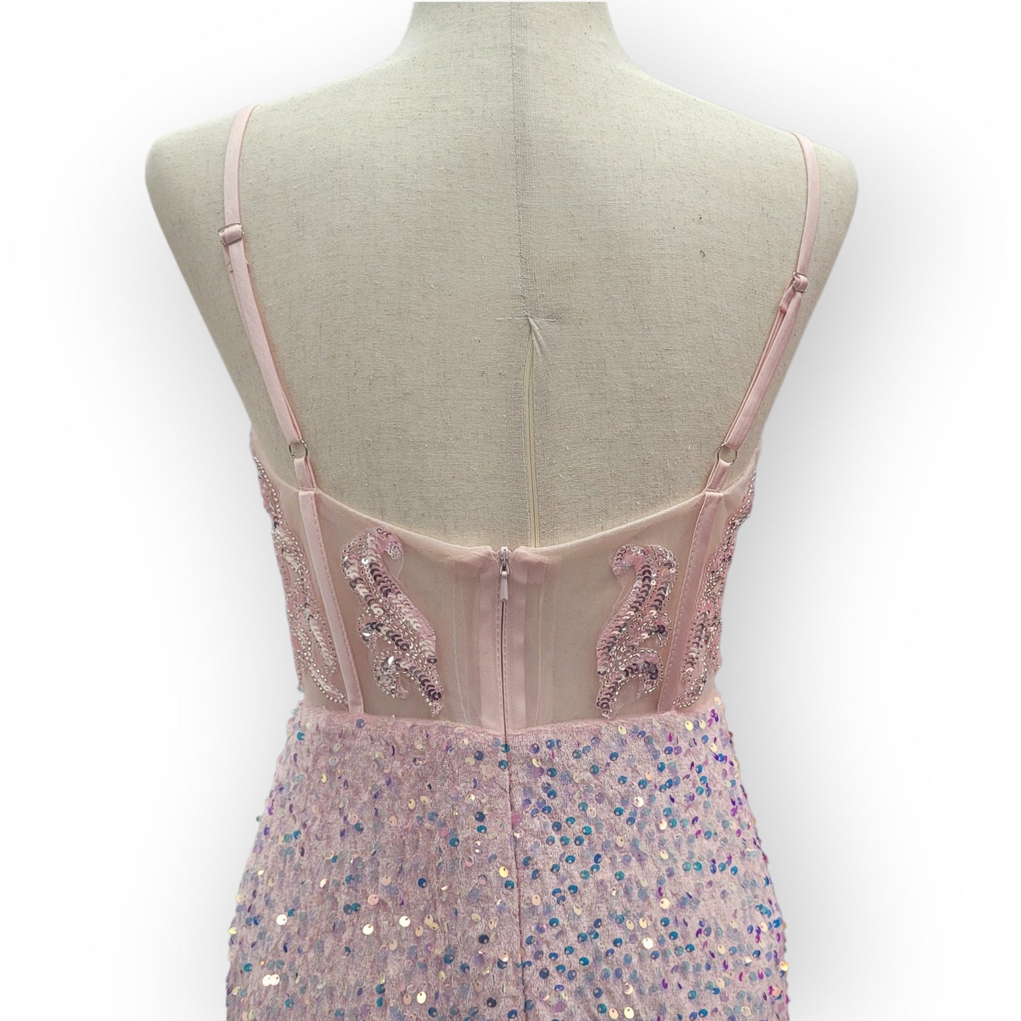 Light Pink Sequin Gown with Detailed Bodice