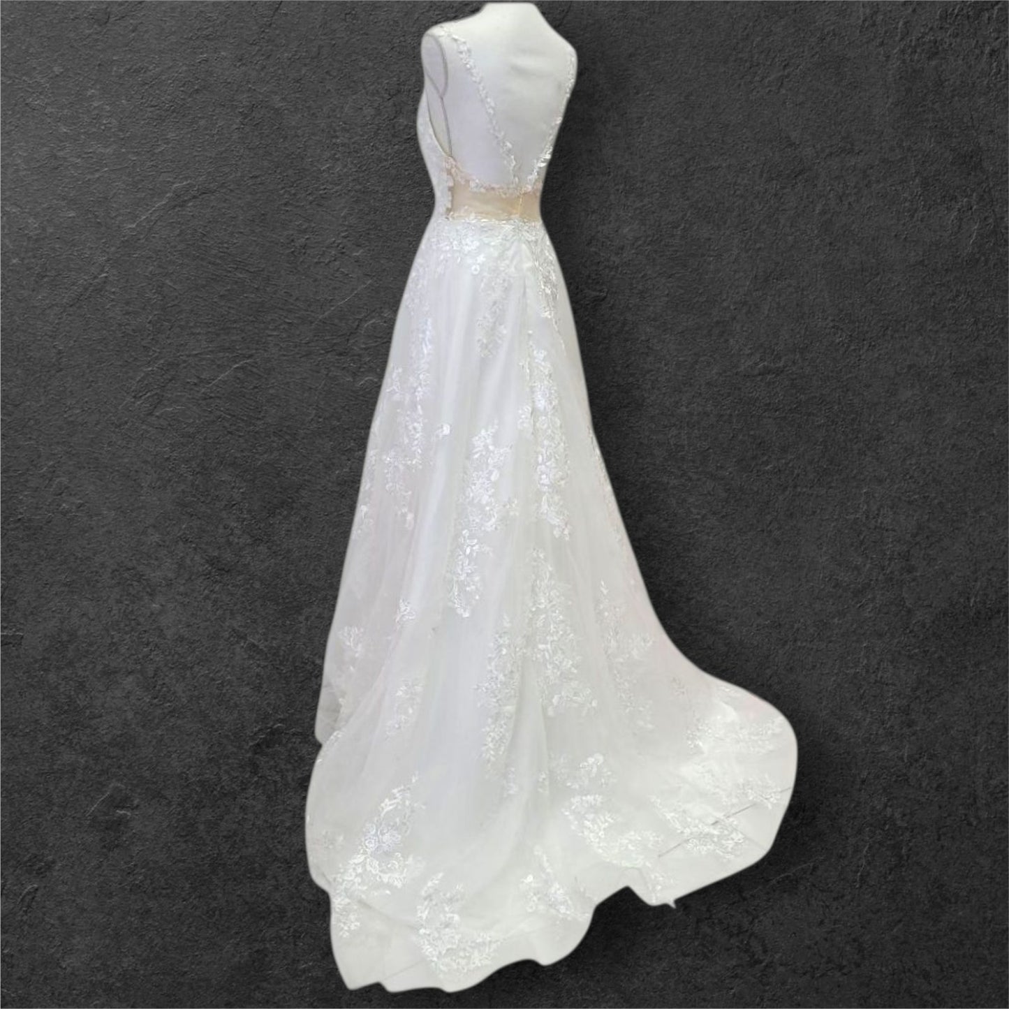 A Line Wedding Dress with Train and Long Straps with Low Back