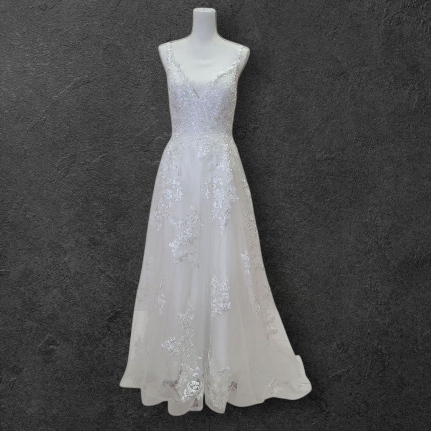 A Line Wedding Dress with Train and Long Straps with Low Back