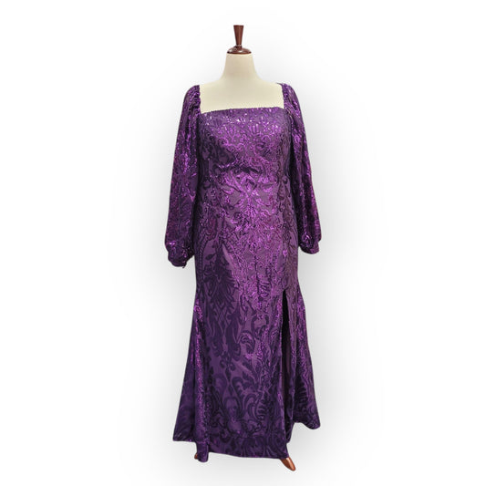 Long Sleeved Fitted Purple Sequin Dress