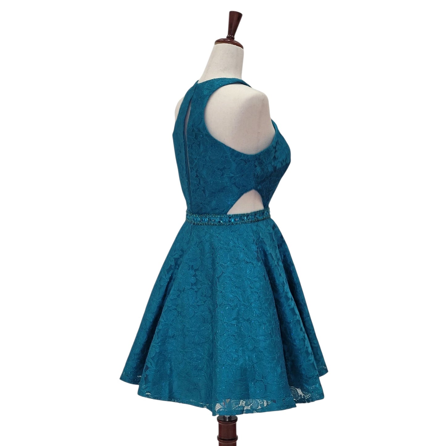 Fun Cutout Short Cocktail Dress in Teal