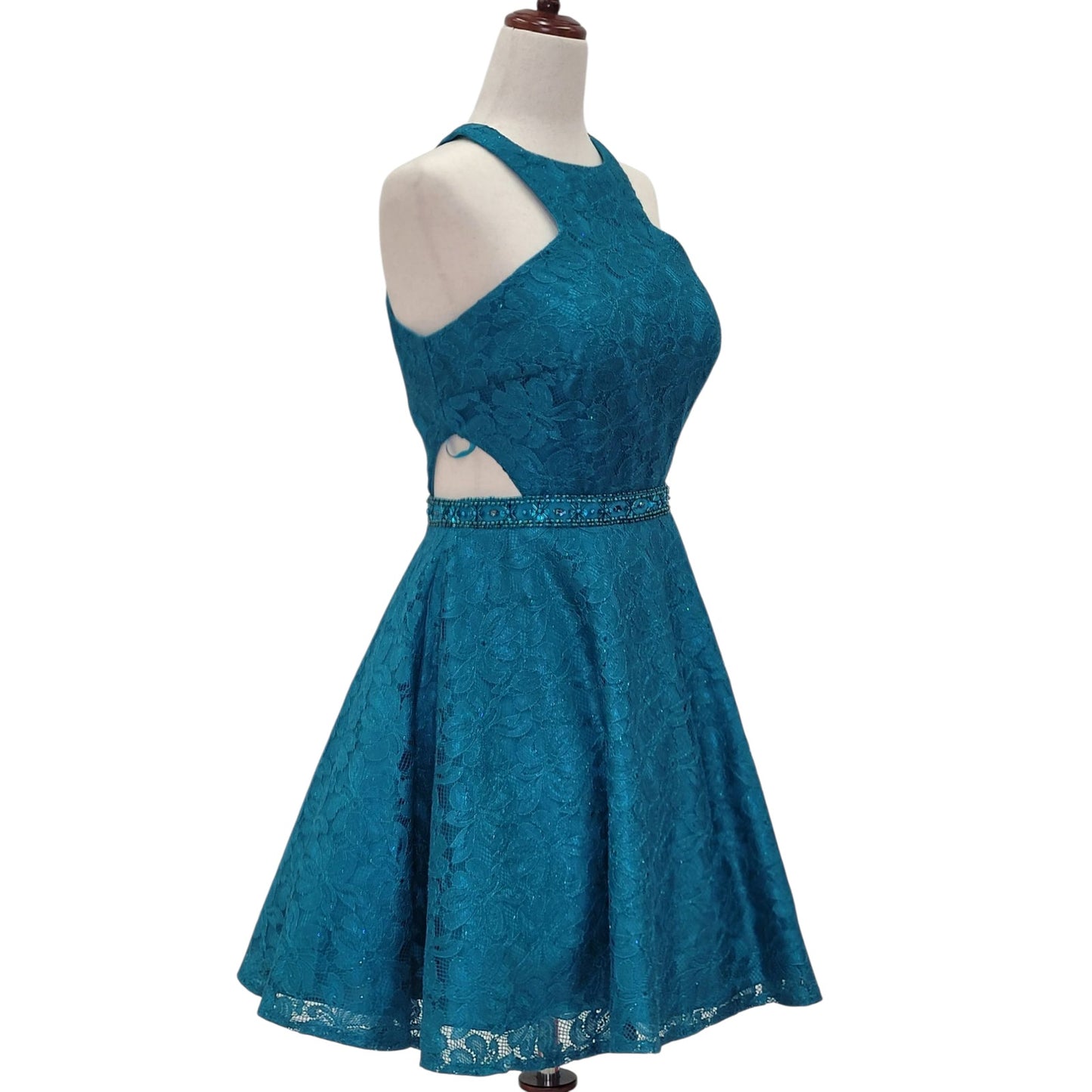 Fun Cutout Short Cocktail Dress in Teal