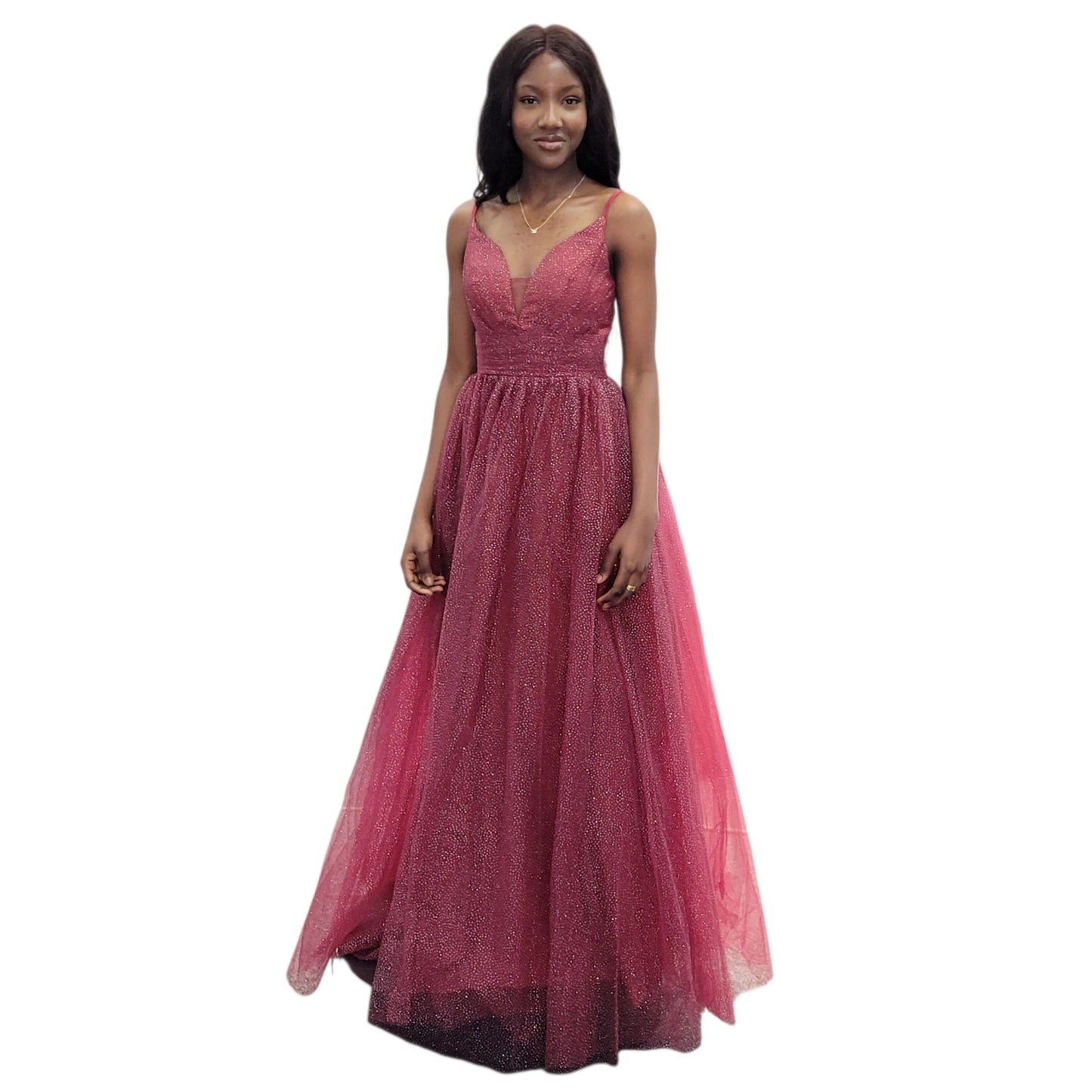 Burgundy Tulle Sparkle Gown with Corset Back