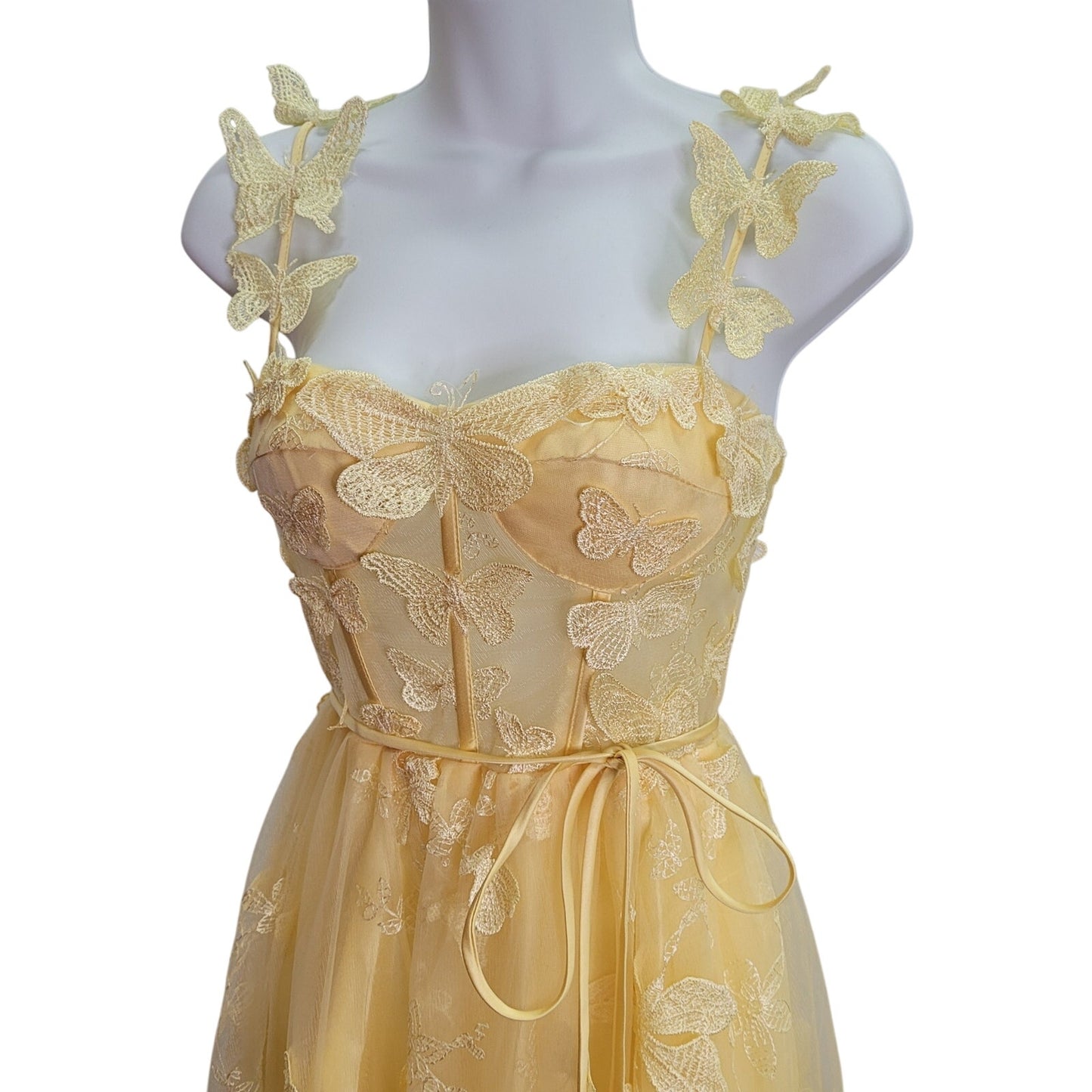 Women's Yellow Butterfly Dress with Corset Back