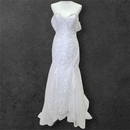 Off Shoulder Trumpet Wedding Dress with Train and Corset