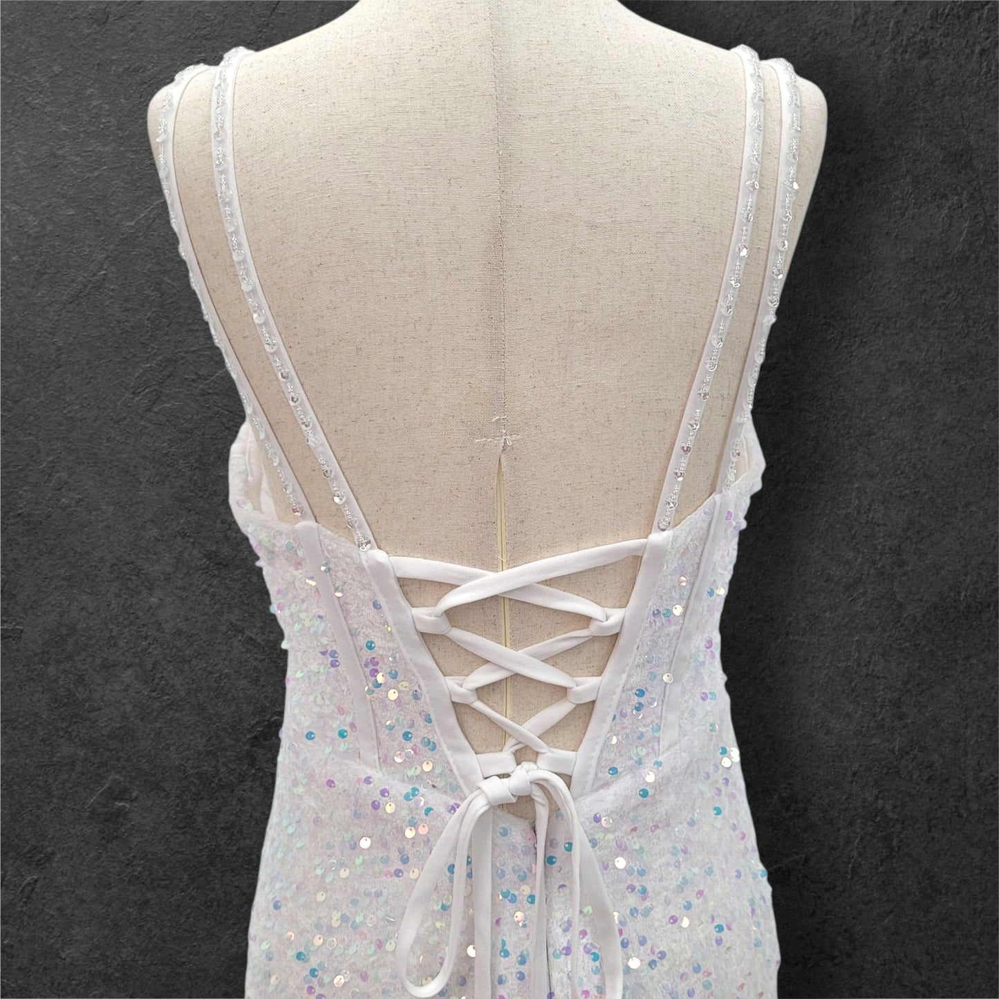 Stunning White Gown with Iridescent Sequins and Train