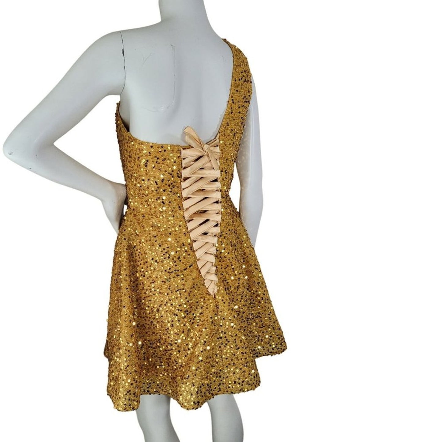 Women's Gold Sequin‎ Dress Short Formal Gown One Shoulder