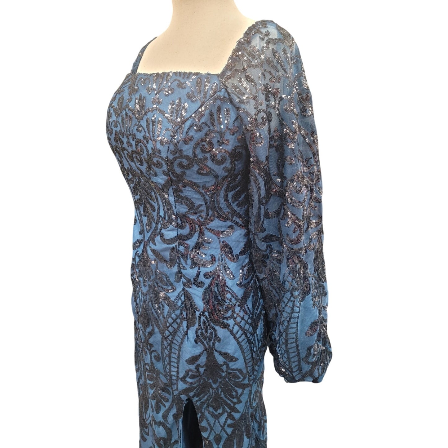 Long Sleeved Patterned Sequin Gown