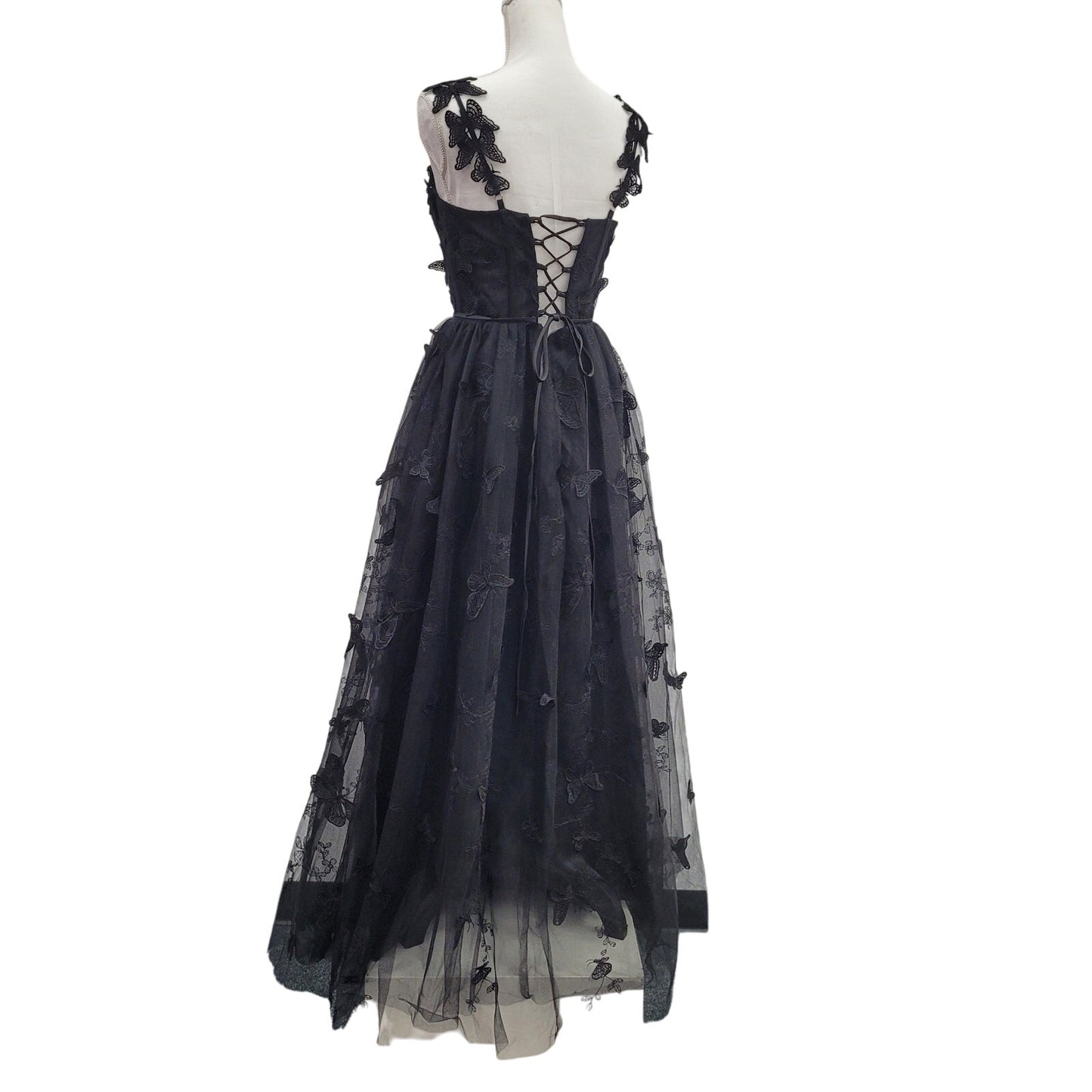 Women's Black Butterfly Dress with Corset Back