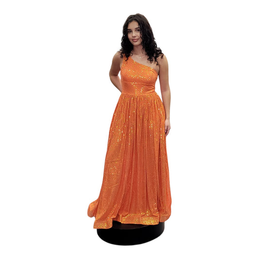 Fun Tangerine Orange One Shoulder Sequin Gown
