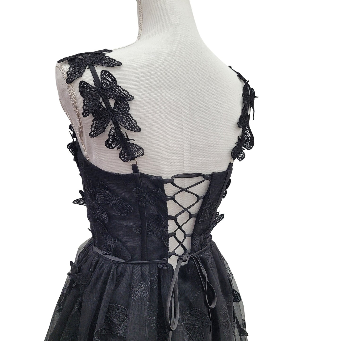 Women's Black Butterfly Dress with Corset Back