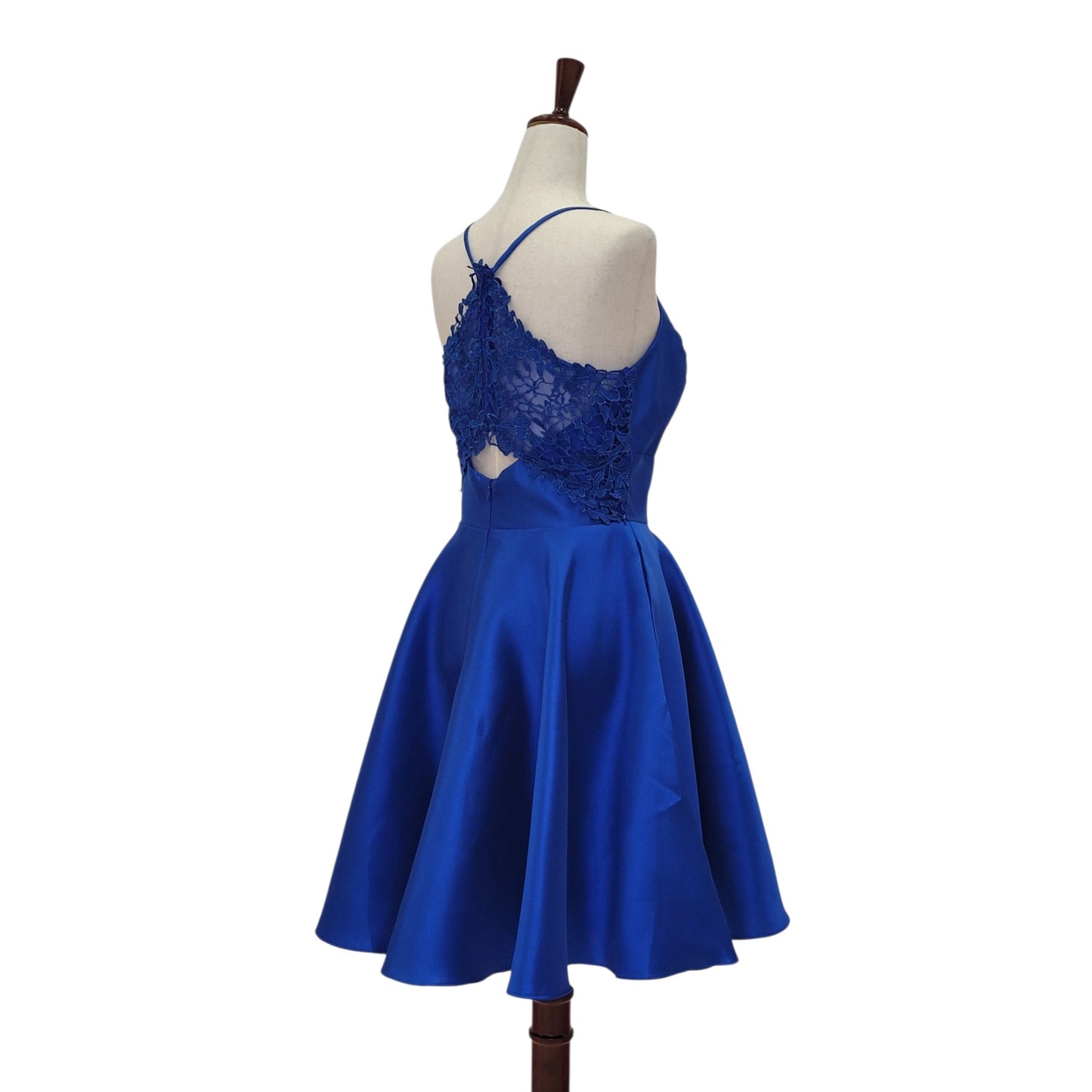 Royal Blue Cocktail Dress with Lace Back and Cutout