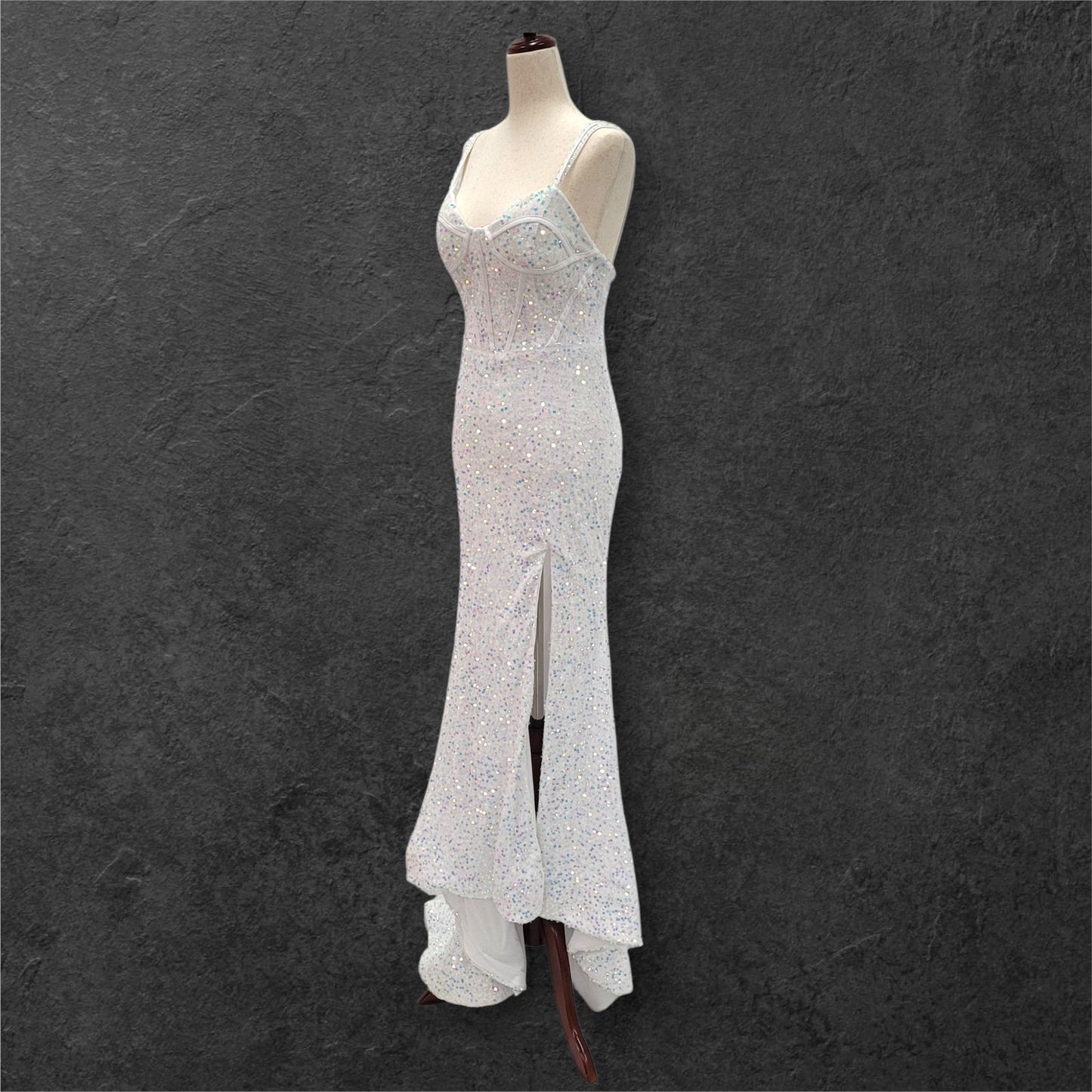 Stunning White Gown with Iridescent Sequins and Train