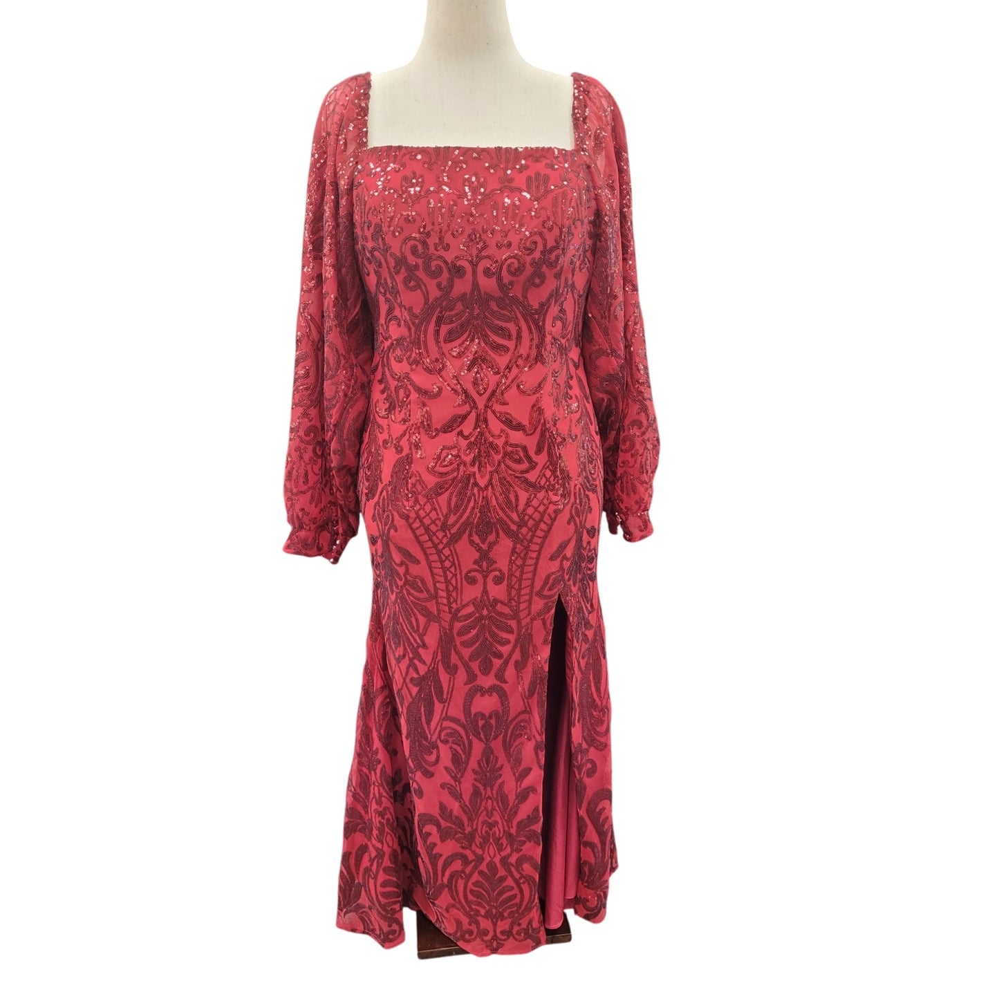 Long Sleeved Patterned Sequin Gown